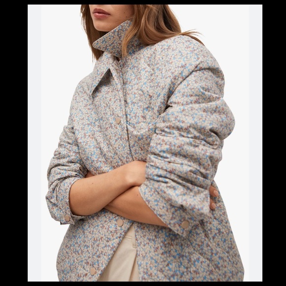 Mango quilted ditsy floral print jacket in light blue NWOT - Picture 6 of 16